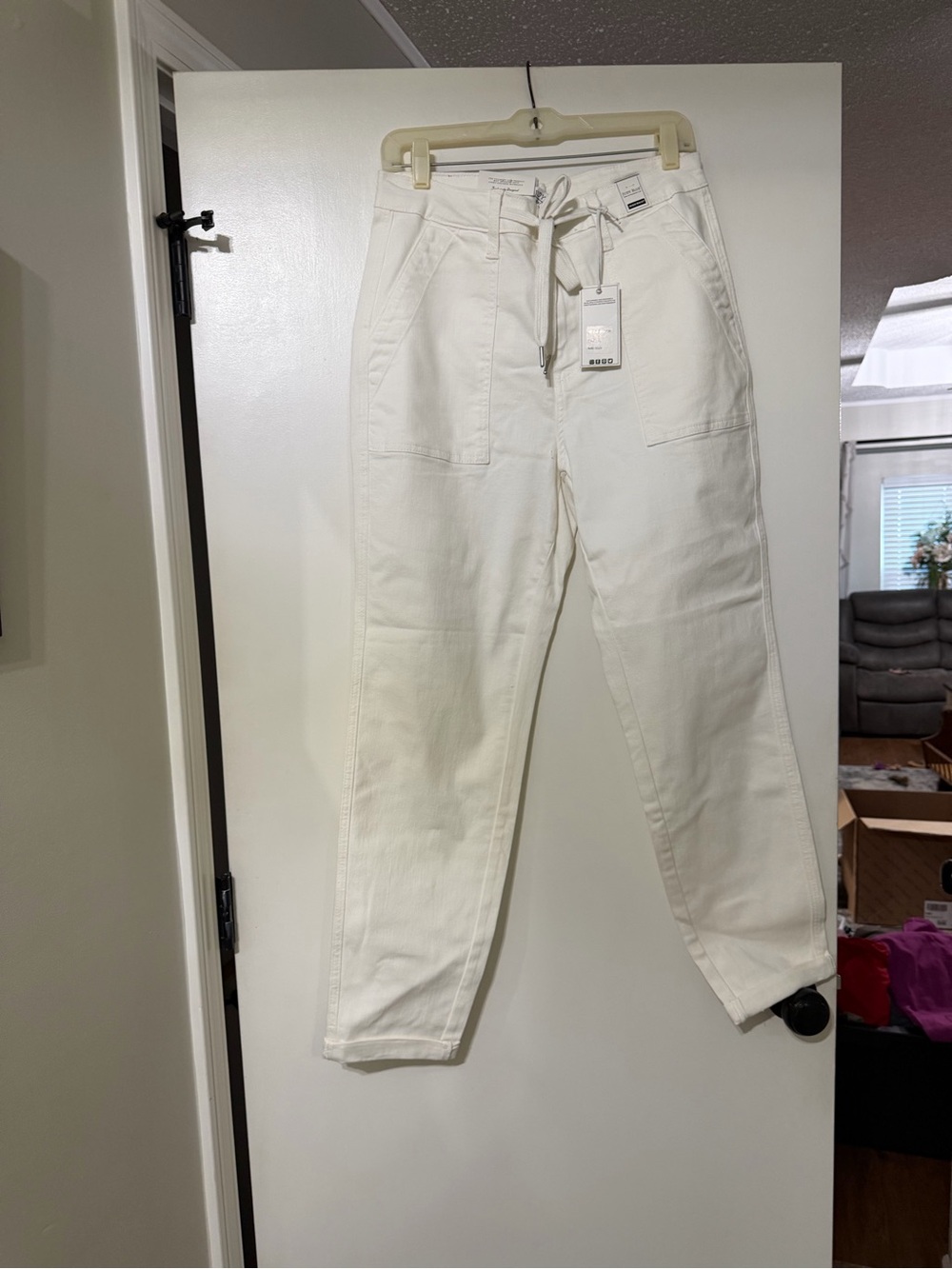 White High-Waist Drawstring Utility Pants